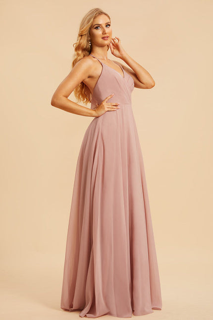 Robe Demoiselle D'Honneur À Volants Rose Pâle - gallery 5