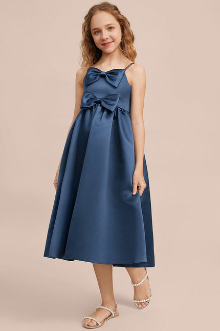 Robe Demoiselle D'Honneur Bleu Satin Élégant - gallery 5