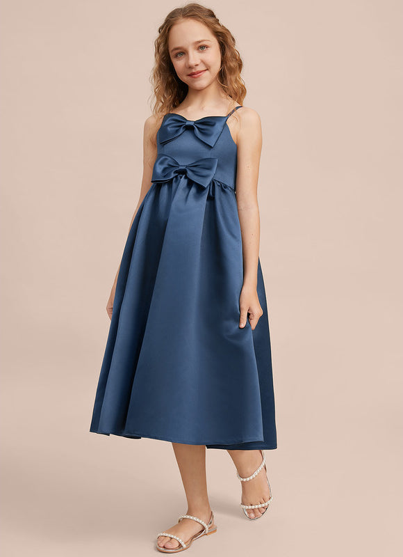 Robe Demoiselle D'Honneur Bleu Satin Élégant - gallery 5