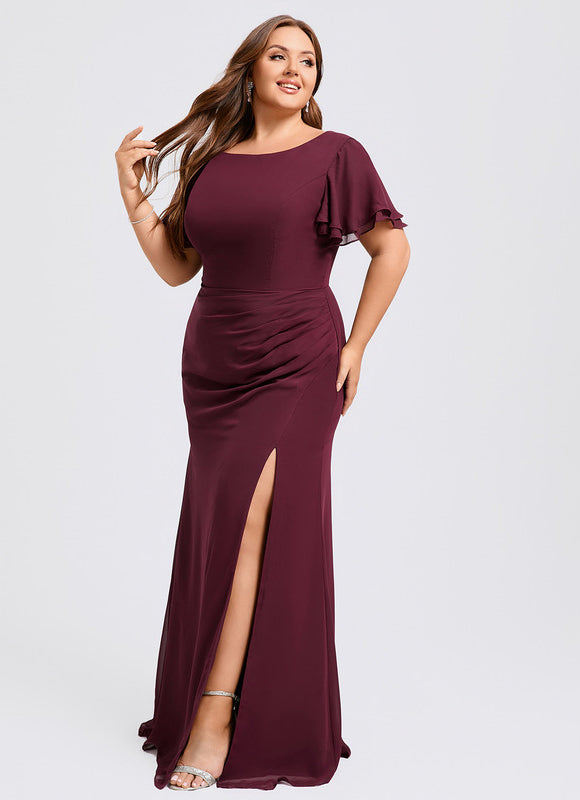 Robe Demoiselle D'Honneur Flottante Bordeaux - gallery 5