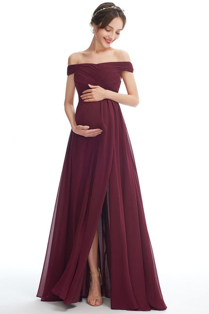 Robe Demoiselle D'Honneur Chiffon Bordeaux - gallery 4