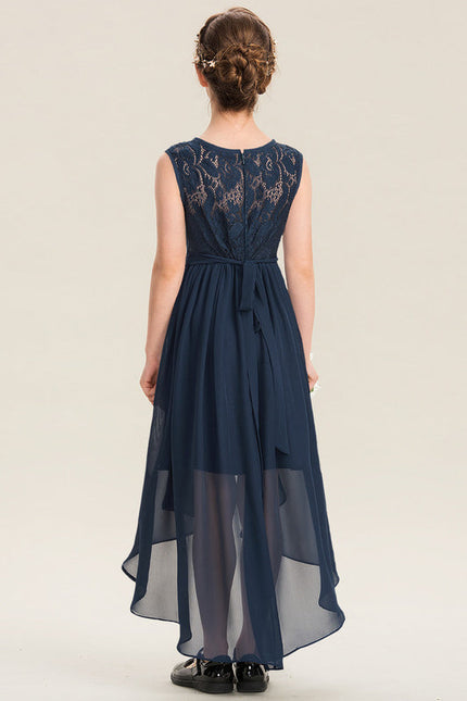 Robe Demoiselle D'Honneur Bleu Marine Asymétrique Dentelle - gallery 1