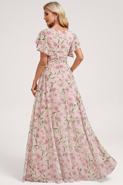 Robe Demoiselle D'Honneur À Volants Rose Pâle - gallery 5