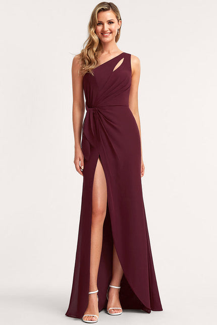 Robe Demoiselle D'Honneur Asymétrique Bordeaux