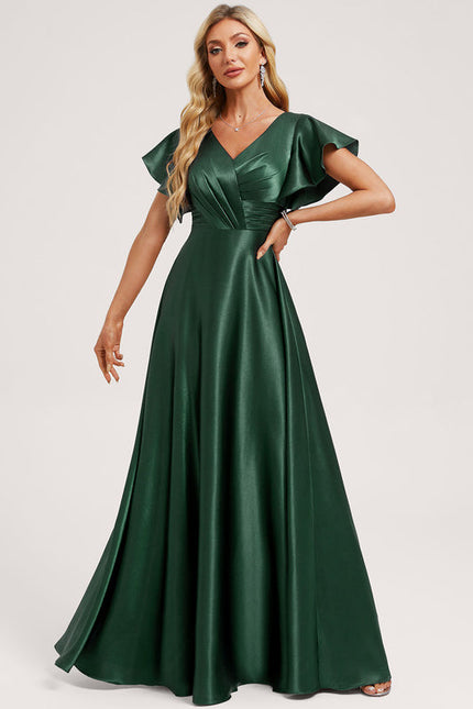 Robe Demoiselle D'Honneur Satin Vert Émeraude - gallery 2