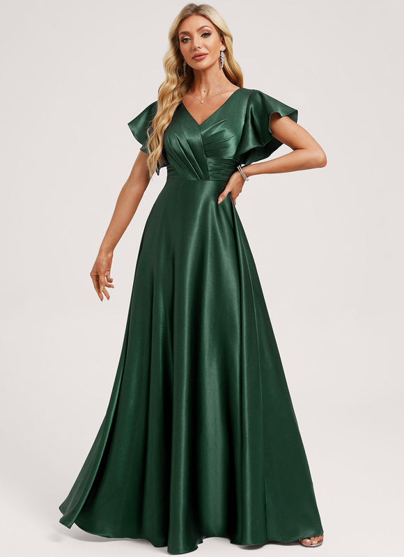 Robe Demoiselle D'Honneur Satin Vert Émeraude - gallery 2