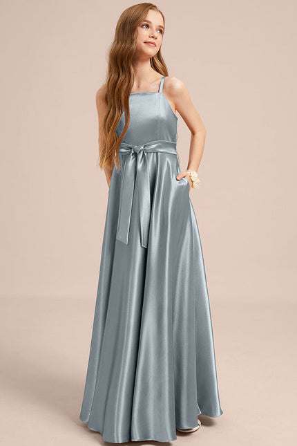 Robe Demoiselle D'Honneur Satinée Bleu Ciel - gallery 1