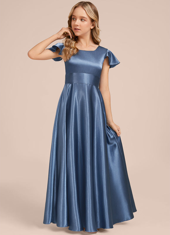 Robe Demoiselle D'Honneur Satinée Bleu Ciel - gallery 1