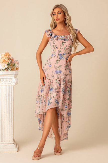 Robe Demoiselle D'Honneur Florale Asymétrique - gallery 9