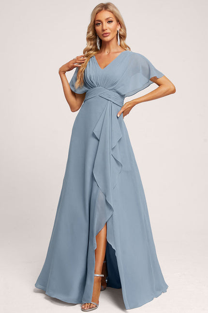 Robe Demoiselle D'Honneur À Volants Rose Pâle