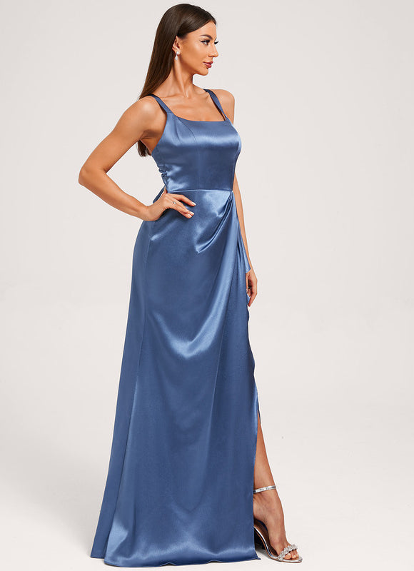 Robe Demoiselle D'Honneur Satin Fluide À Volants - gallery 1