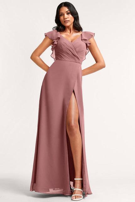 Robe Demoiselle D'Honneur À Volants Rose Pâle - gallery 1