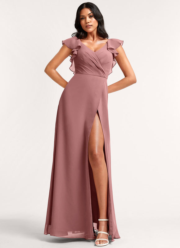 Robe Demoiselle D'Honneur À Volants Rose Pâle - gallery 1