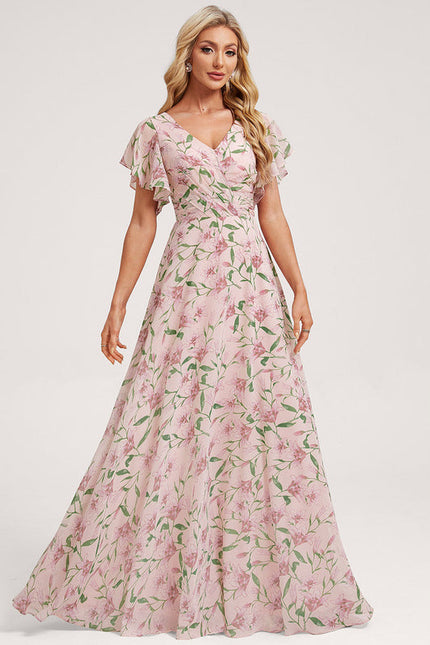 Robe Demoiselle D'Honneur À Volants Rose Pâle