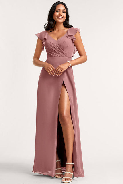 Robe Demoiselle D'Honneur À Volants Rose Pâle