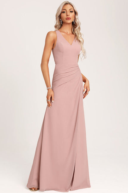 Robe Demoiselle D'Honneur À Volants Rose Pâle - gallery 5