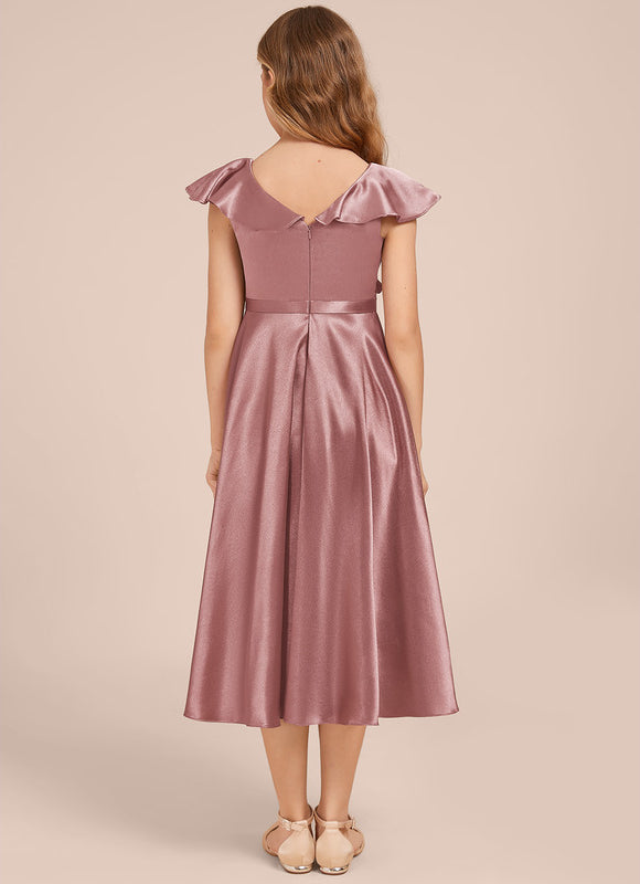 Robe Demoiselle D'Honneur Satin Ciel Ajustée - gallery 4