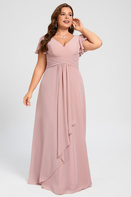 Robe Demoiselle D'Honneur À Volants Rose Pâle - gallery 7