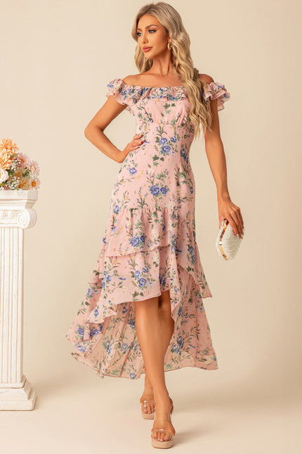 Robe Demoiselle D'Honneur Florale Asymétrique - gallery 7