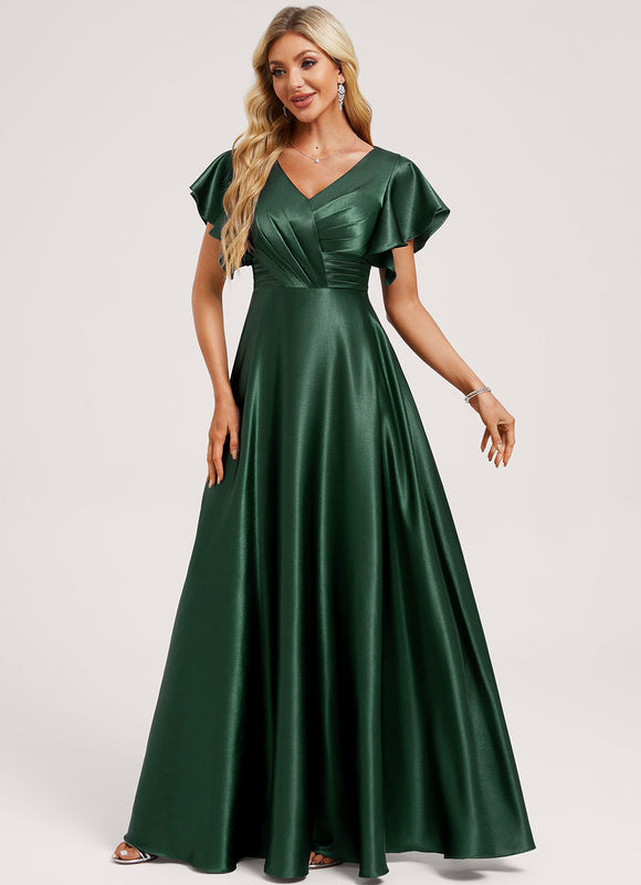 Robe Demoiselle D'Honneur Satin Vert Émeraude