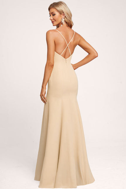 Robe Demoiselle D'Honneur Longue Beige Élégante - gallery 2