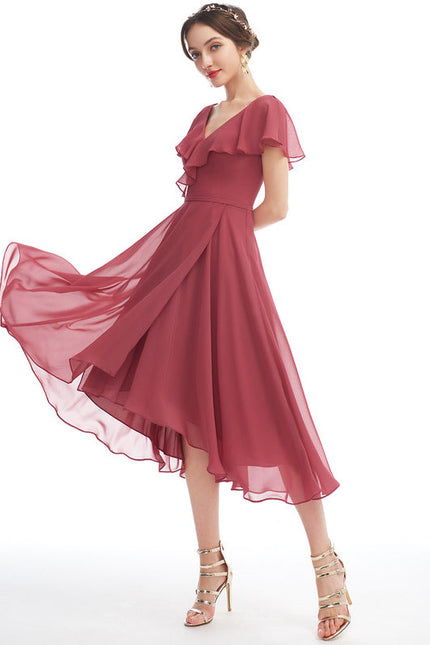 Robe Demoiselle D'Honneur Asymétrique Fluide