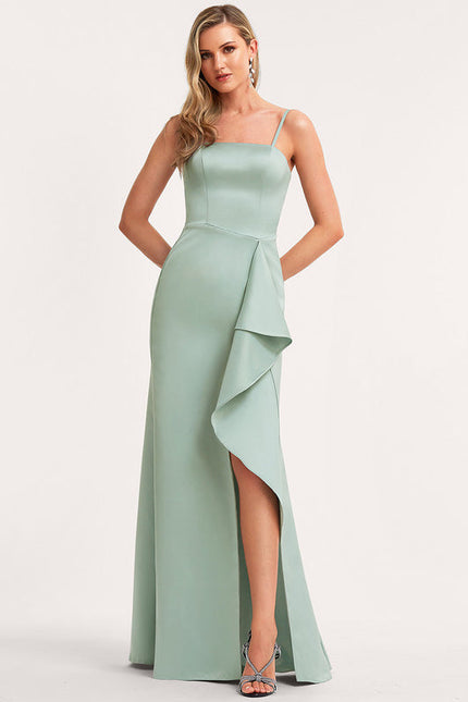 Robe Demoiselle D'Honneur Satinée Vert Deau - gallery 1