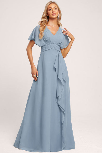 Robe Demoiselle D'Honneur À Volants Rose Pâle - gallery 3