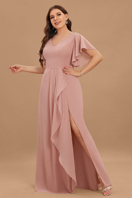 Robe Demoiselle D'Honneur À Volants Rose Pâle - gallery 9