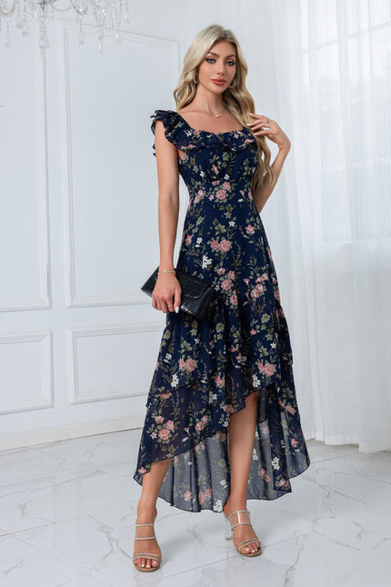 Robe Demoiselle D'Honneur Florale Asymétrique