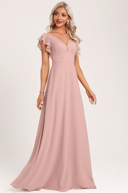 Robe Demoiselle D'Honneur À Volants Rose Pâle - gallery 2