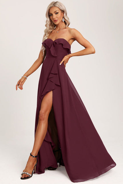 Robe Demoiselle D'Honneur Drapée Bordeaux - gallery 3