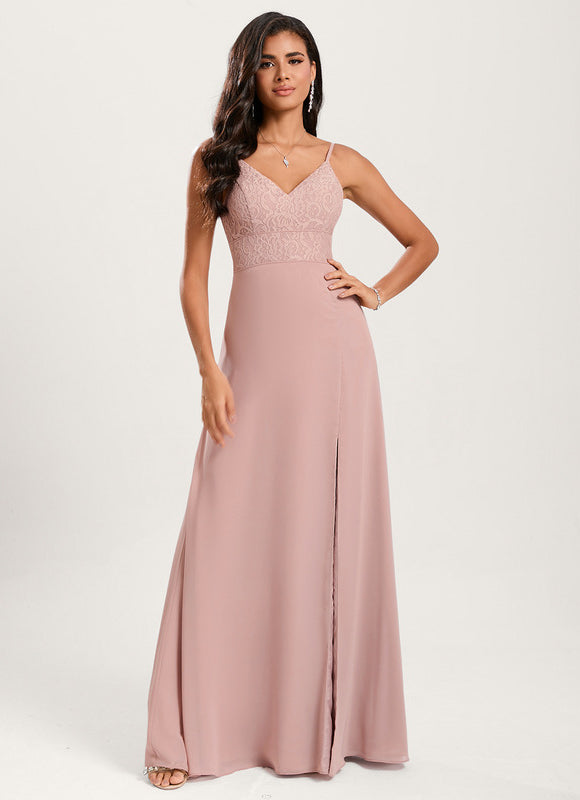 Robe Demoiselle D'Honneur Fluide Rose Pâle - gallery 1