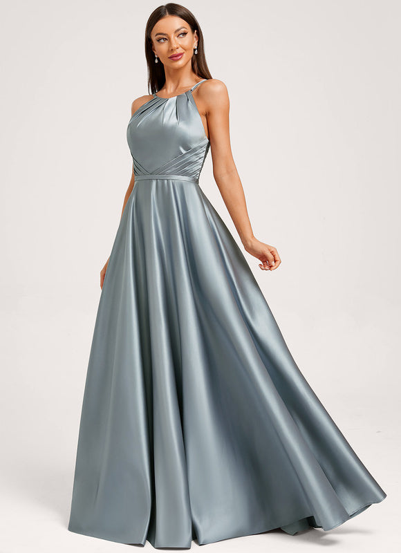 Robe Demoiselle D'Honneur Satin Bleu Acier - gallery 1
