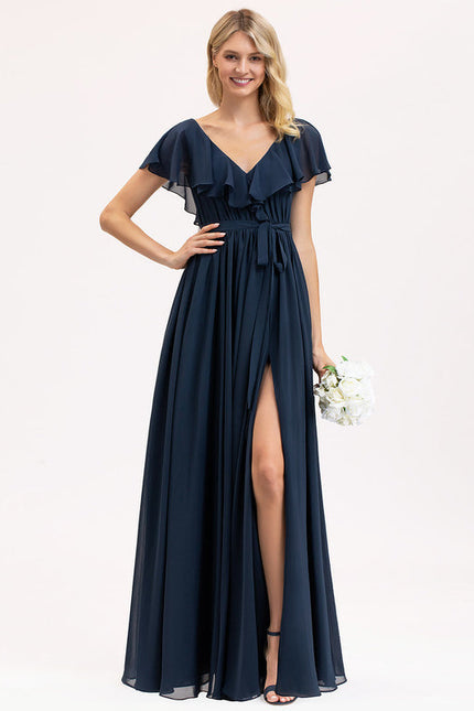 Robe Demoiselle D'Honneur Élégance Marine Flottante