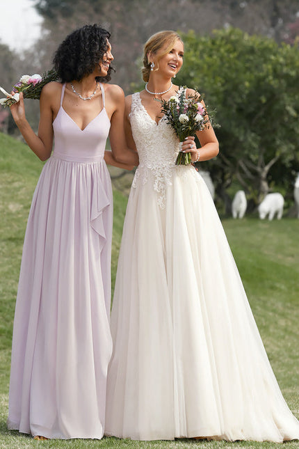 Robe Demoiselle D'Honneur Asymétrique Fluide - gallery 7