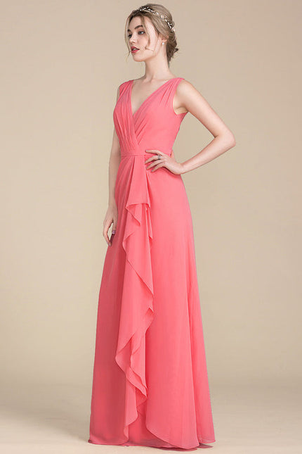 Robe Demoiselle D'Honneur À Volants Rose Pâle - gallery 3