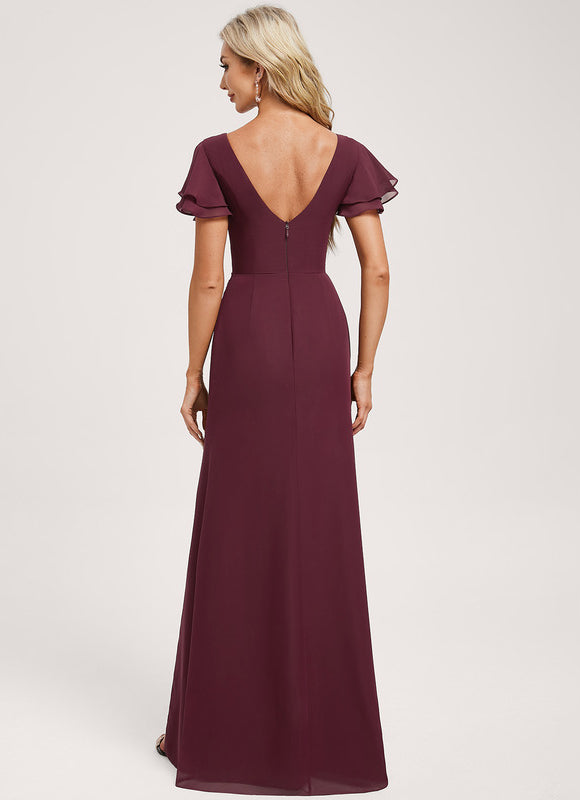 Robe Demoiselle D'Honneur Flottante Bordeaux - gallery 4