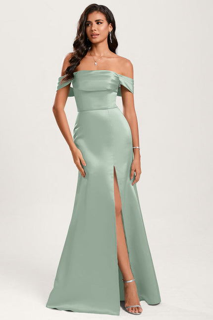 Robe Demoiselle D'Honneur Satin Vert Pâle