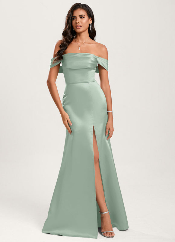 Robe Demoiselle D'Honneur Satin Vert Pâle