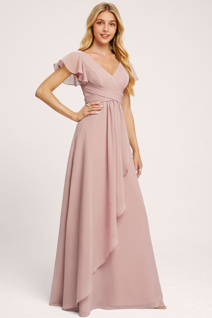 Robe Demoiselle D'Honneur À Volants Rose Pâle - gallery 1