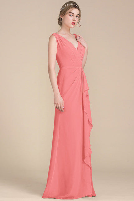 Robe Demoiselle D'Honneur À Volants Rose Pâle - gallery 5