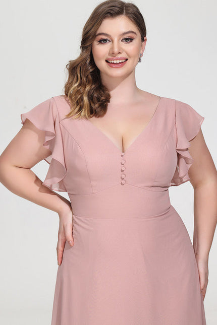 Robe Demoiselle D'Honneur À Volants Rose Pâle - gallery 9