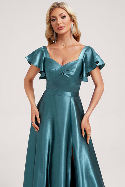 Robe Demoiselle D'Honneur Satin Vert Émeraude - gallery 4