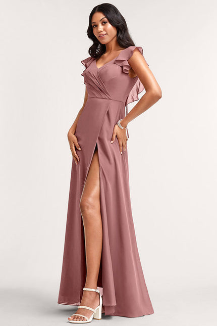 Robe Demoiselle D'Honneur À Volants Rose Pâle - gallery 2