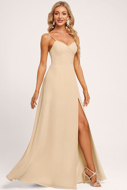 Robe Demoiselle D'Honneur Mousseline Beige - gallery 2