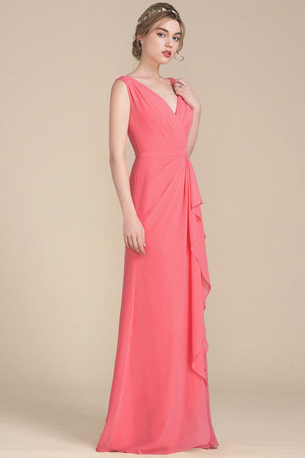 Robe Demoiselle D'Honneur À Volants Rose Pâle - gallery 1