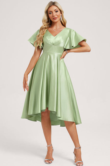 Robe Demoiselle D'Honneur Asymétrique Vert Tendre