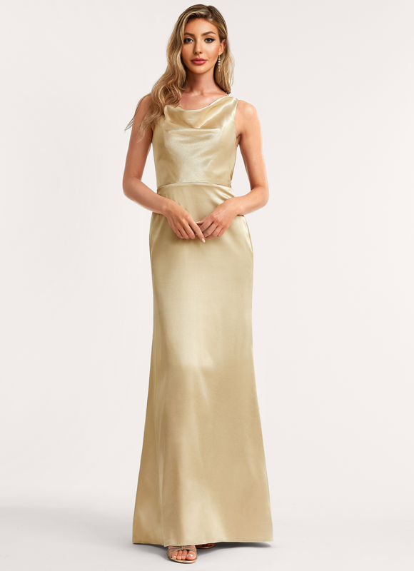 Robe Demoiselle D'Honneur Satinée Dorée - gallery 1