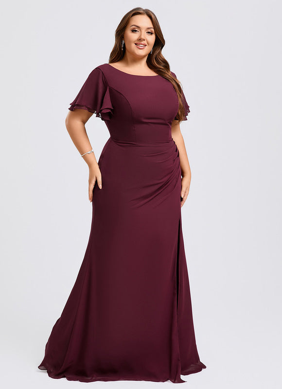 Robe Demoiselle D'Honneur Flottante Bordeaux - gallery 8